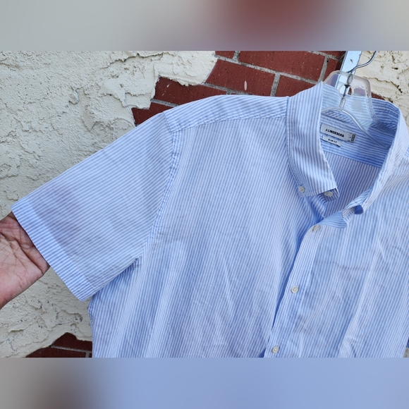 LARGE men J. LINDEBERG stripe slim fit short sleeve button down shirt SLIM FIT - Picture 6 of 16